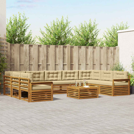 Utomhussoffset 10 pcs Naturlig och Beige Massivt Akaciaträ
