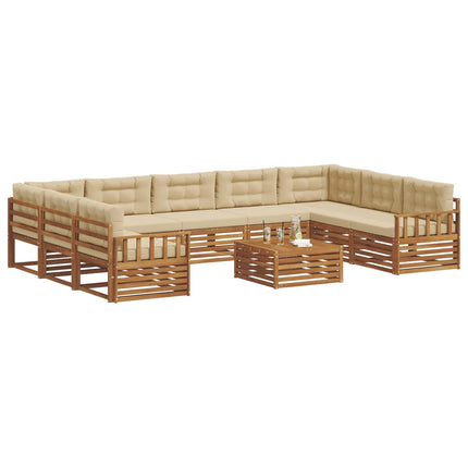 Utomhussoffset 10 pcs Naturlig och Beige Massivt Akaciaträ