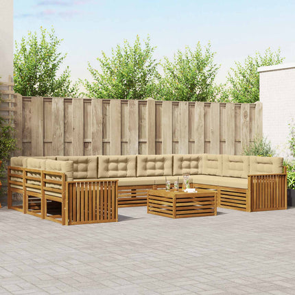 Utomhussoffset 10 pcs Naturlig och Beige Massivt Akaciaträ