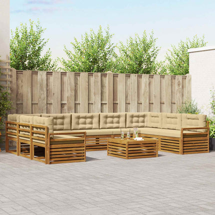 Utomhussoffset 10 pcs Naturlig och Beige Massivt Akaciaträ