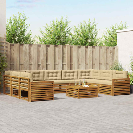 Utomhussoffset 10 pcs Naturlig och Beige Massivt Akaciaträ