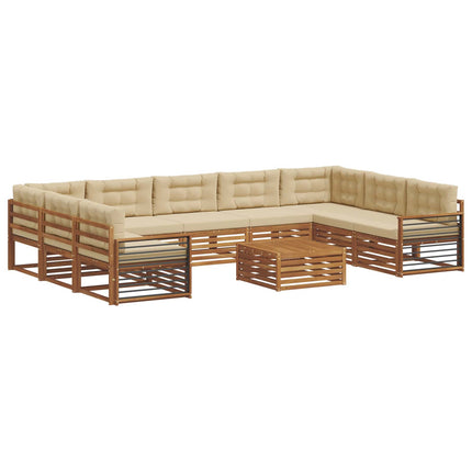 Utomhussoffset 10 st Naturlig och Beige Massivt Akaciaträ