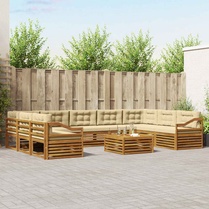 Utomhussoffset 10 pcs Naturlig och Beige Massivt Akaciaträ