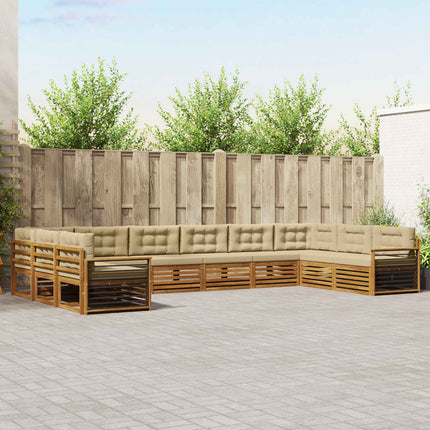 Soffgrupper 10 pcs Naturlig och Beige Massivt Akaciaträ