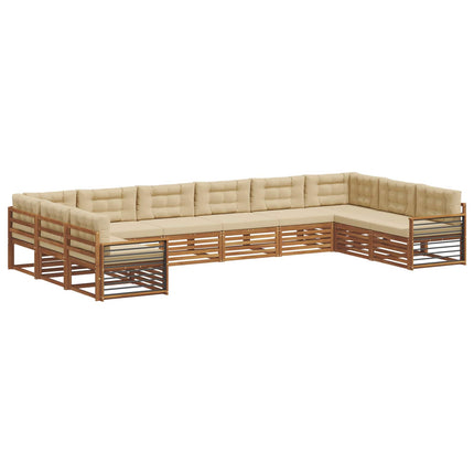 Soffgrupper 10 pcs Naturlig och Beige Massivt Akaciaträ
