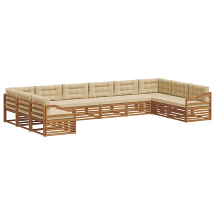 Soffgrupper 10 st Naturlig och Beige Massivt Akaciaträ