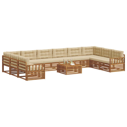 Soffgrupper 11 pcs Naturlig och Beige Massivt Akaciaträ