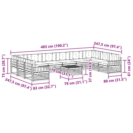 Soffgrupper 11 pcs Naturlig och Beige Massivt Akaciaträ