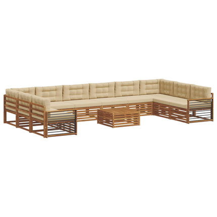 Soffgrupper 11 pcs Naturlig och Beige Massivt Akaciaträ