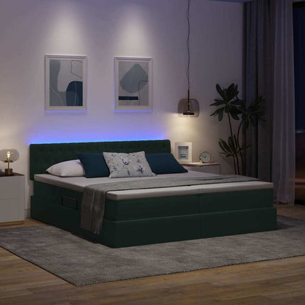 LED förvaringssäng med madrass Mörkgrön 180 x 200 cm Sammet