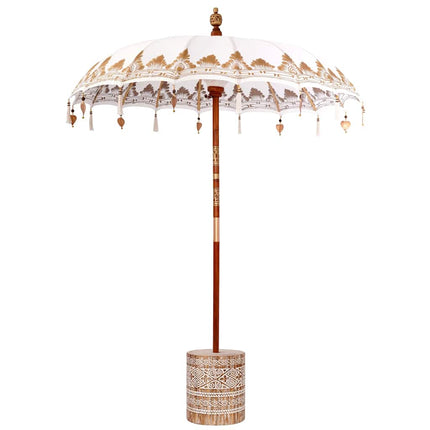 Balinesiskt paraply med bas Kräm 185 x 185 x 260 cm Bomull