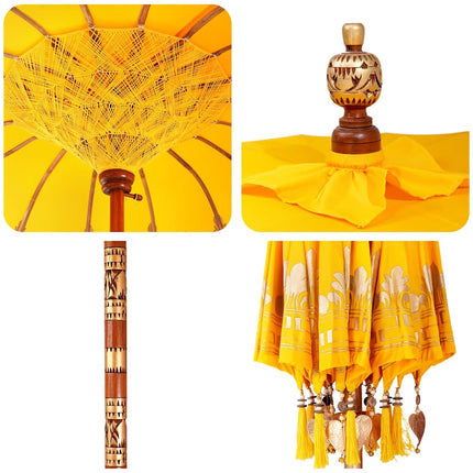 Balinesiskt paraply med bas Gul 215 x 215 x 260 cm Bomull
