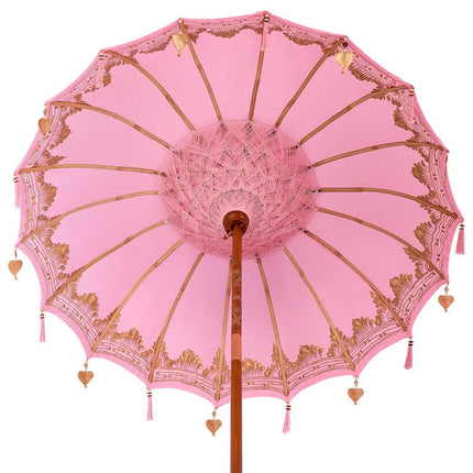Balinesiskt paraply med bas Rosa 185 x 185 x 260 cm Bomull