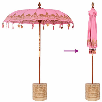 Balinesiskt paraply med bas Rosa 185 x 185 x 260 cm Bomull