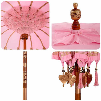 Balinesiskt paraply med bas Rosa 185 x 185 x 260 cm Bomull