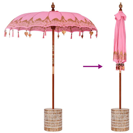 Balinesiskt paraply med bas Rosa 185 x 185 x 260 cm Bomull