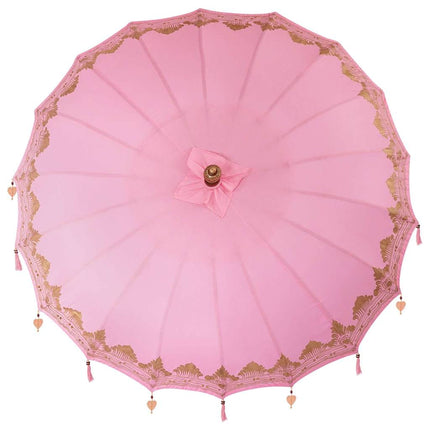 Balinesiskt paraply med bas Rosa 215 x 215 x 260 cm Bomull