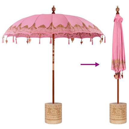 Balinesiskt paraply med bas Rosa 215 x 215 x 260 cm Bomull