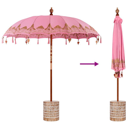 Balinesiskt paraply med bas Rosa 215 x 215 x 260 cm Bomull