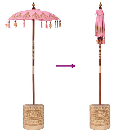 Balinesiskt paraply med bas Rosa 95 x 95 x 260 cm Bomull