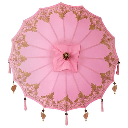 Balinesiskt paraply med bas Rosa 95 x 95 x 260 cm Bomull