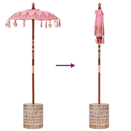 Balinesiskt paraply med bas Rosa 95 x 95 x 260 cm Bomull