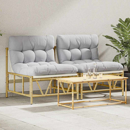 Utomhussittplatser med kudde 2 pcs Ljusgrå Stål