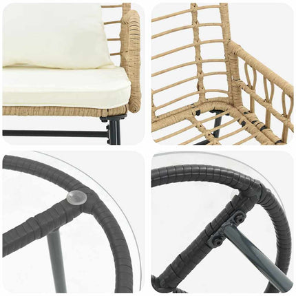Trädgårdsmöbelset 3 pcs Brun och Kräm konstrotting