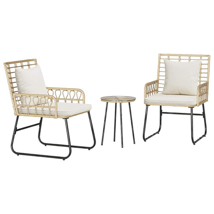 Trädgårdsmöbelset 3 pcs Brun och Kräm konstrotting