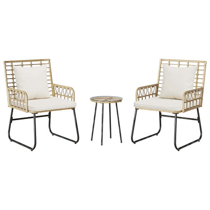 Trädgårdsmöbelset 3 pcs Brun och Kräm konstrotting