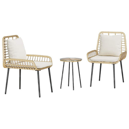 Trädgårdsmöbelset 3 pcs Brun och Kräm konstrotting