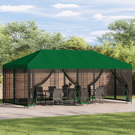 Paviljong med väggar 6 x 3 m Grön Polyester och Stål 190