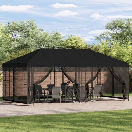 Paviljong med väggar 6 x 3 m Svart Polyester och Stål 190