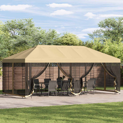 Paviljong med väggar 6 x 3 m Gräddvit Polyester och Stål