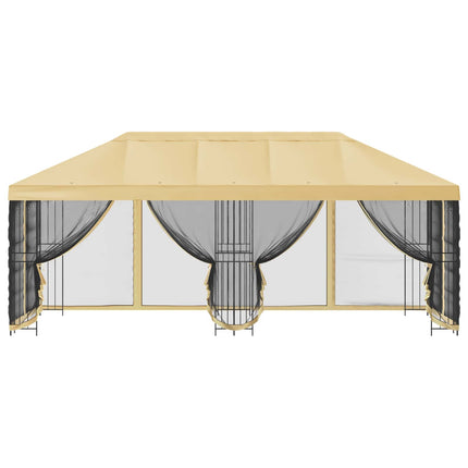 Paviljong med väggar 6 x 3 m Gräddvit Polyester och Stål