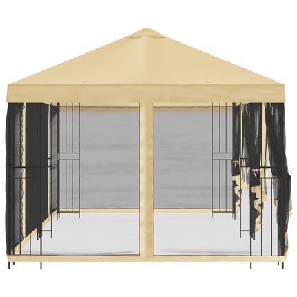Paviljong med väggar 6 x 3 m Gräddvit Polyester och Stål 190