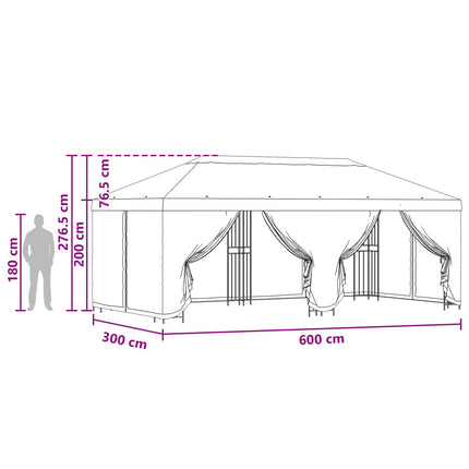 Paviljong med väggar 6 x 3 m Gräddvit Polyester och Stål 190