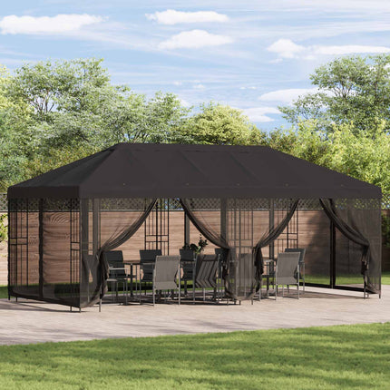 Paviljong med väggar 6 x 3 m Antracit Polyester och Stål 190