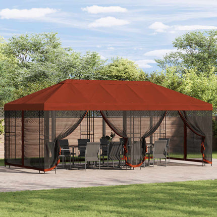 Paviljong med väggar 6 x 3 m Terracotta Polyester och Stål 190