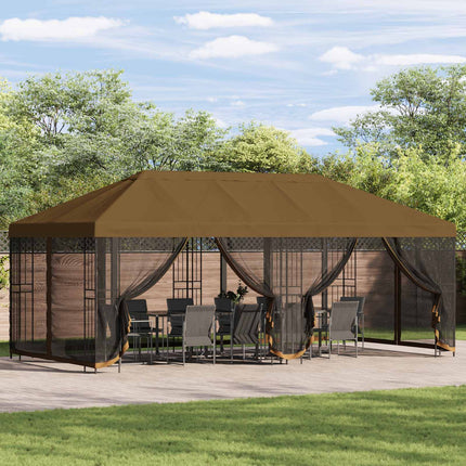 Paviljong med väggar 6 x 3 m Taupe Polyester och Stål 190