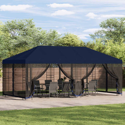 Paviljong med väggar 6 x 3 m Blå Polyester och Stål 190 gsm