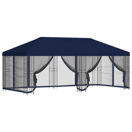 Paviljong med väggar 6 x 3 m Blå Polyester och Stål 190 gsm