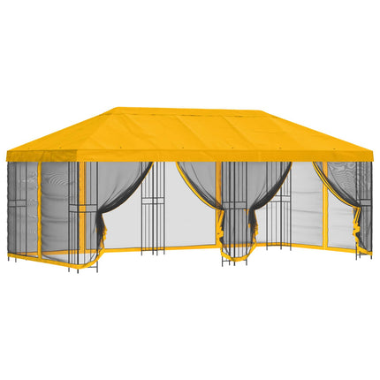 Paviljong med väggar 6 x 3 m Gul Polyester och Stål 190 gsm