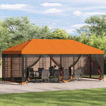 Paviljong med väggar 6 x 3 m Orange Polyester och Stål 190