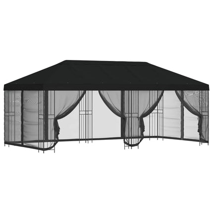 Paviljong med väggar 6 x 3 m Svart Polyester och Stål 190