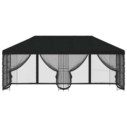 Paviljong med väggar 6 x 3 m Svart Polyester och Stål 190