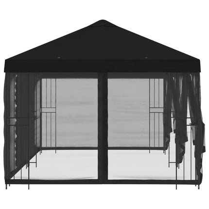 Paviljong med väggar 6 x 3 m Svart Polyester och Stål 190