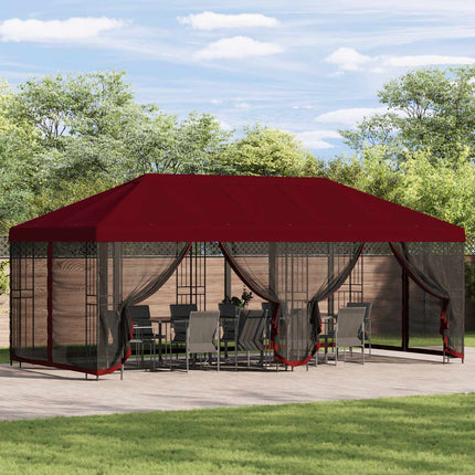 Paviljong med väggar 6 x 3 m Vinröd Polyester och Stål 190
