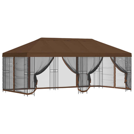 Paviljong med väggar 6 x 3 m Brun Polyester och Stål 190