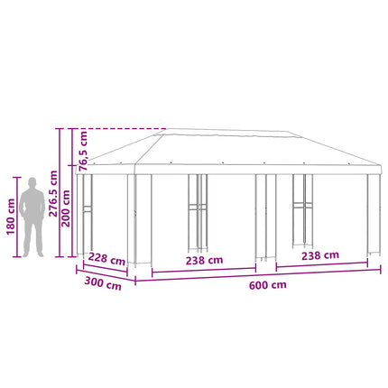 Trädgårdsgazebo 6 x 3 m Svart Polyester och Stål 190